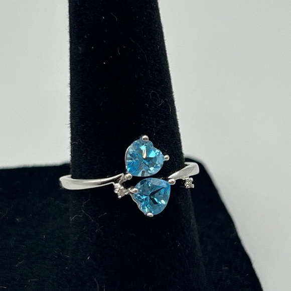 Jewelry - Topaz hearts and Diamond double heart ring.